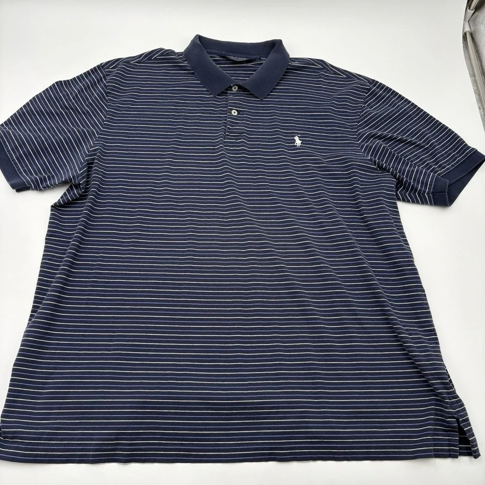 Polo Golf Ralph Lauren Mens XXL Striped Pima Cotton Pro Fit Polo Shirt Blue
